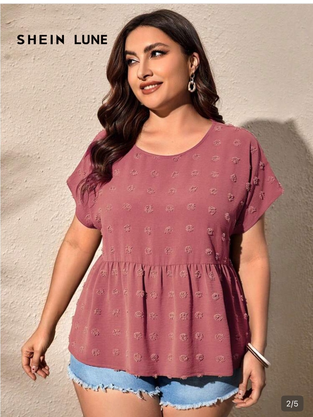 Plus Size Dusty Rose Textured Peplum Top